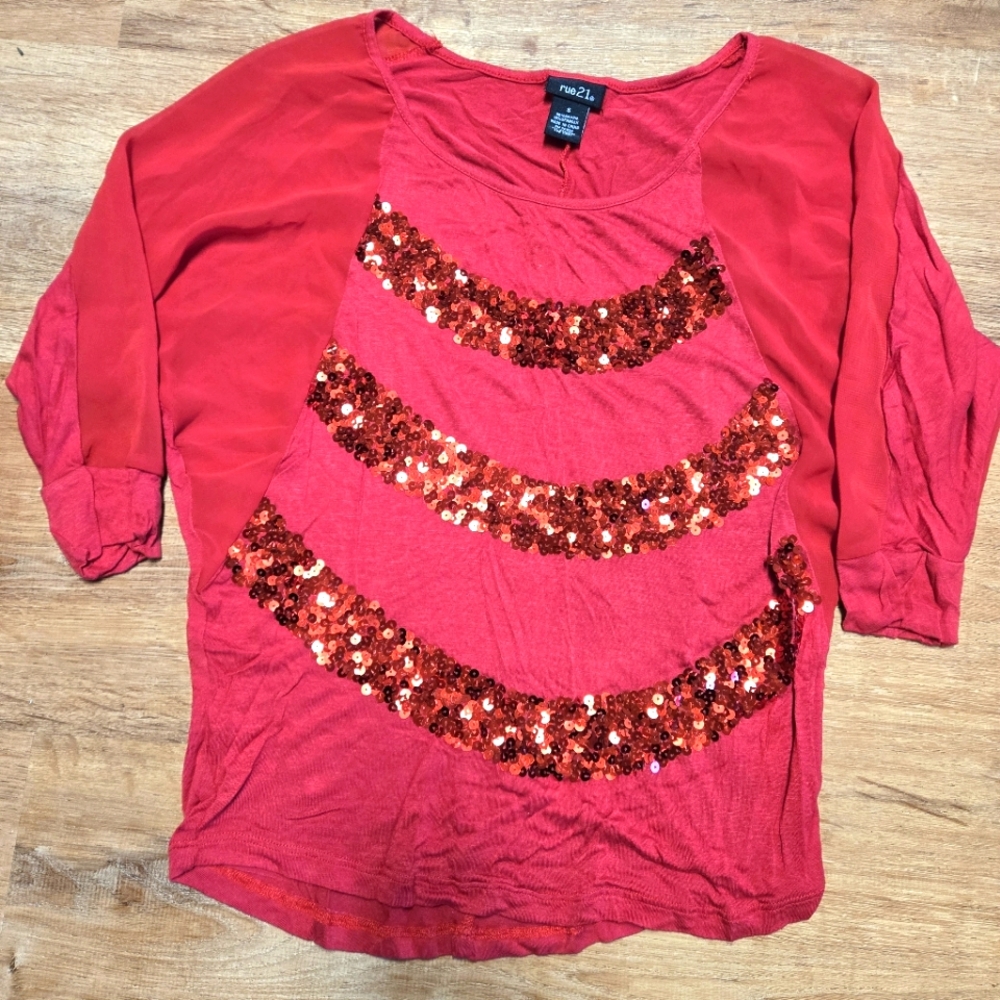 Rue21 Vibrant Red Sequin Top